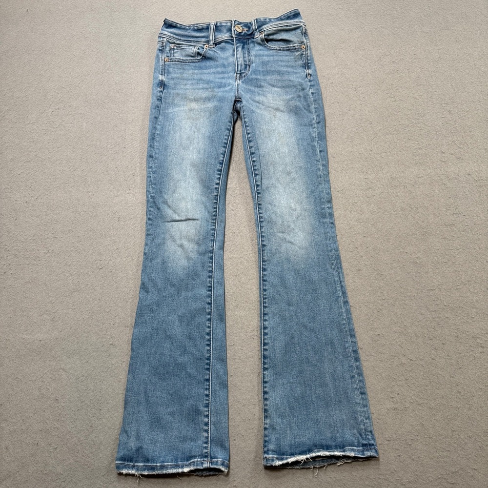 American Eagle Flare Jeans Women's 0 Blue Next Level Stretch Mid Rise Retro Y2K